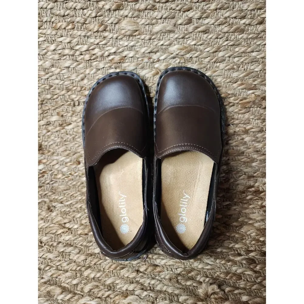 Glolily Jenny Slip On Comfort Shoes Clogs Vegan Brown Women's Size 8.5 M